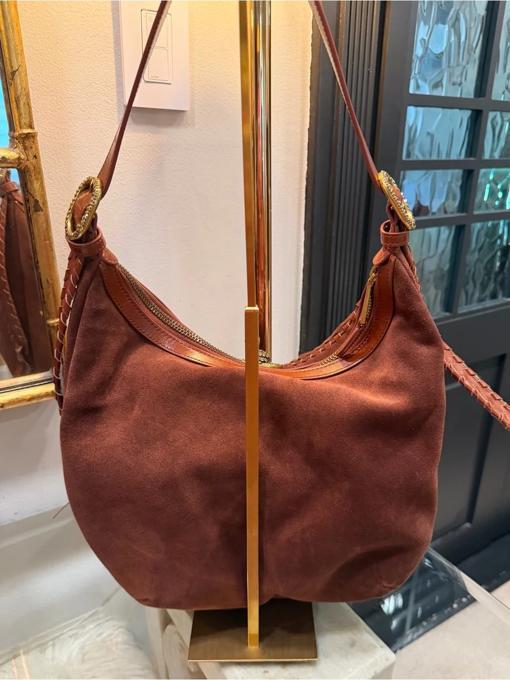 Kurt Geiger NWT Chelsea Suede Studded Butterfly Hobo Shoulder Bag in Brown